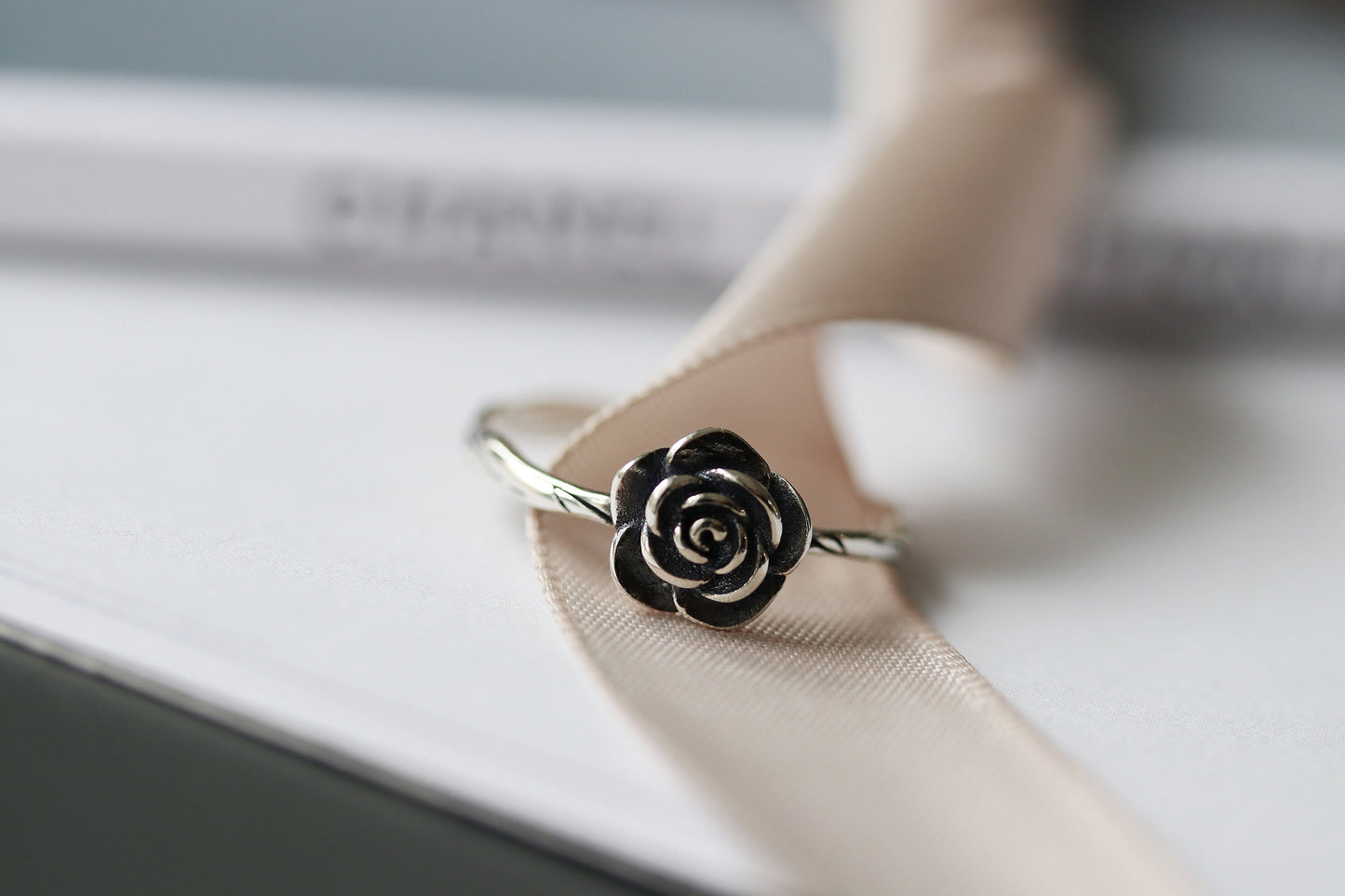 Solid Silver Handmade Rose Ring, Vintage Floral Open Ring, Modern Minimalist Adjustable Stacking Ring,Girlfriend Birthday Gift, Gift for Her