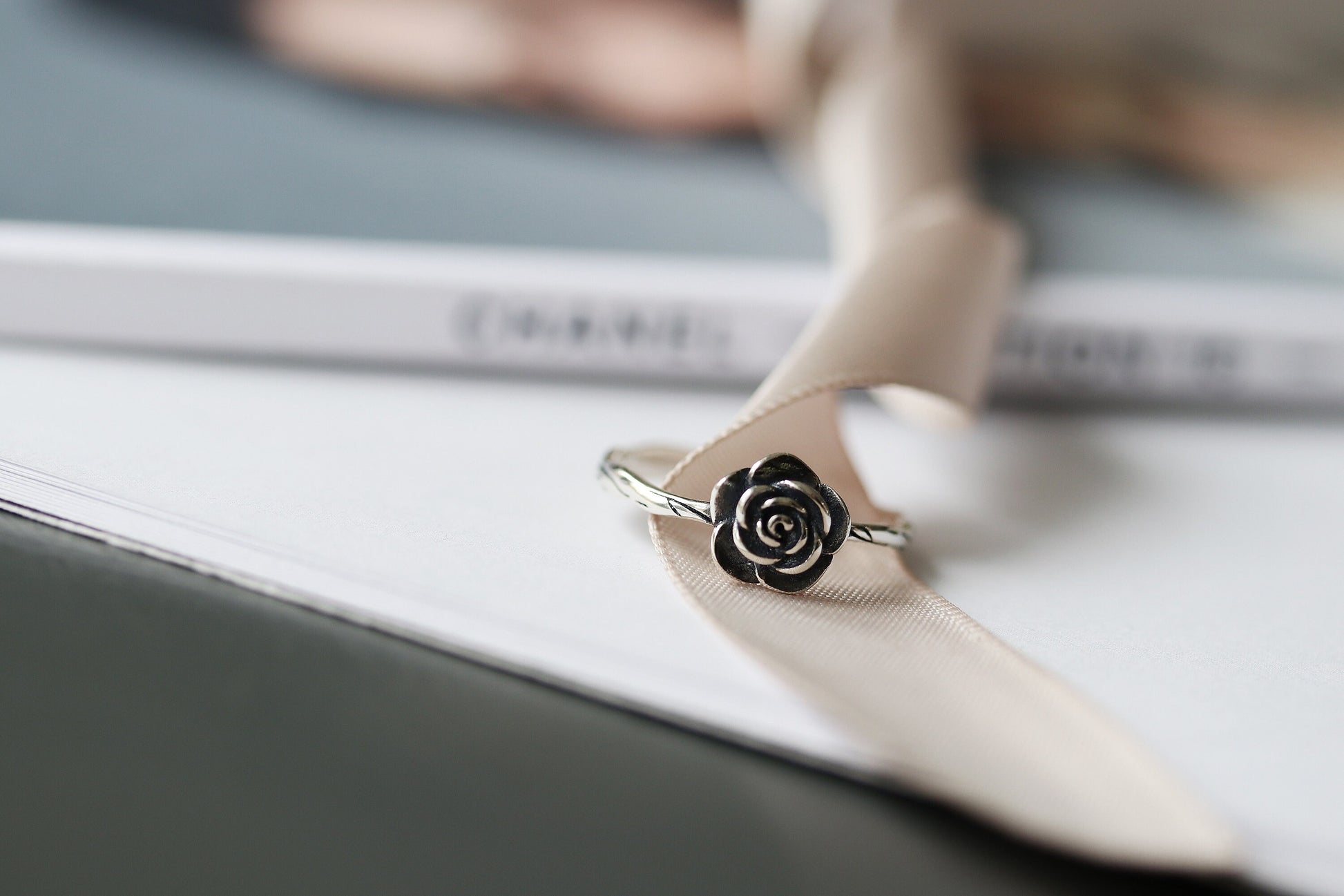 Solid Silver Handmade Rose Ring, Vintage Floral Open Ring, Modern Minimalist Adjustable Stacking Ring,Girlfriend Birthday Gift, Gift for Her