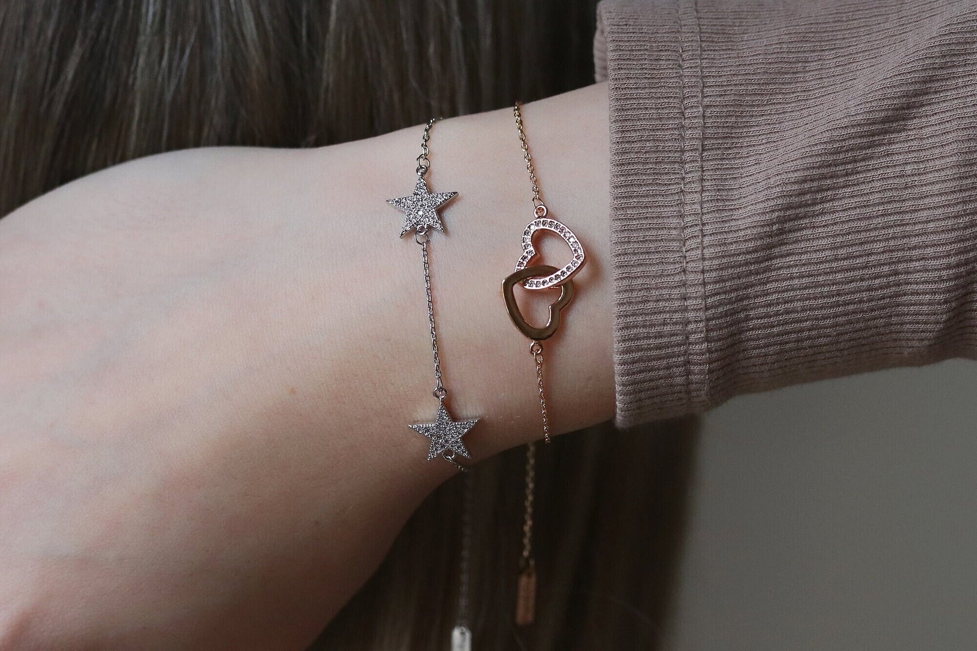 Mother Daughter Interlinking Heart Bracelets in Silver / Rose Gold / Gold, Personalised CZ Crystal Pave Bracelet, Mother's Day Gift for Her