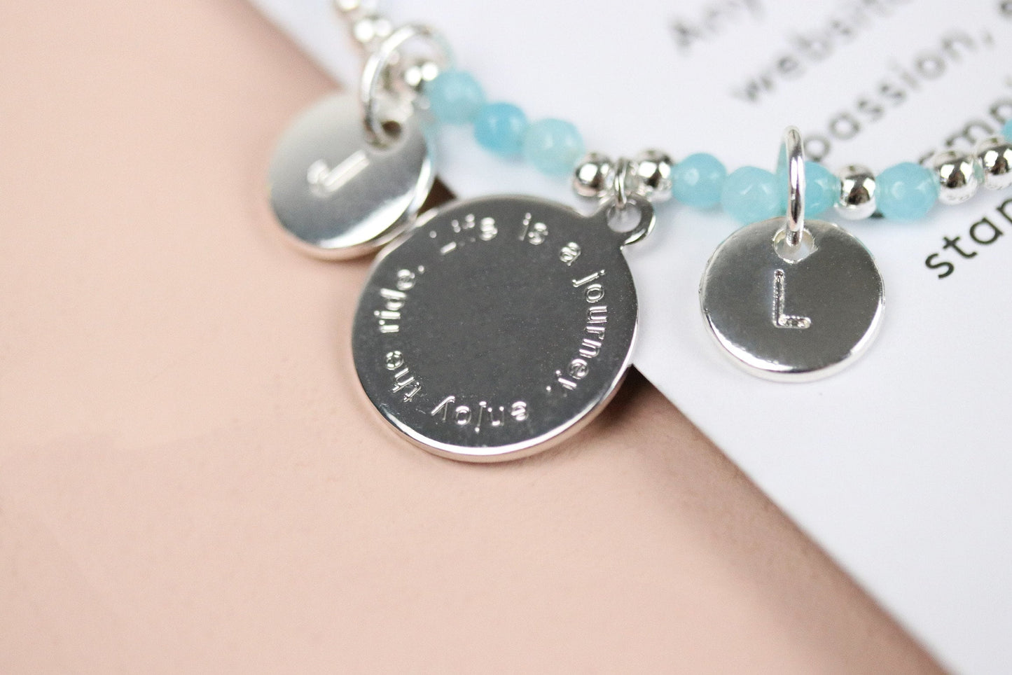 Personalised Alphabet Bracelet, Dainty Initial Sister Bracelet, Silver Blue Natural Beads Bangle, Stackable Gemstone Bracelet, Gift for Her